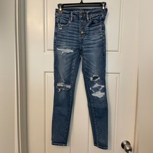 American Eagle Outfitters High Rise Distressed Next Level Stretch Jeans Size 2S